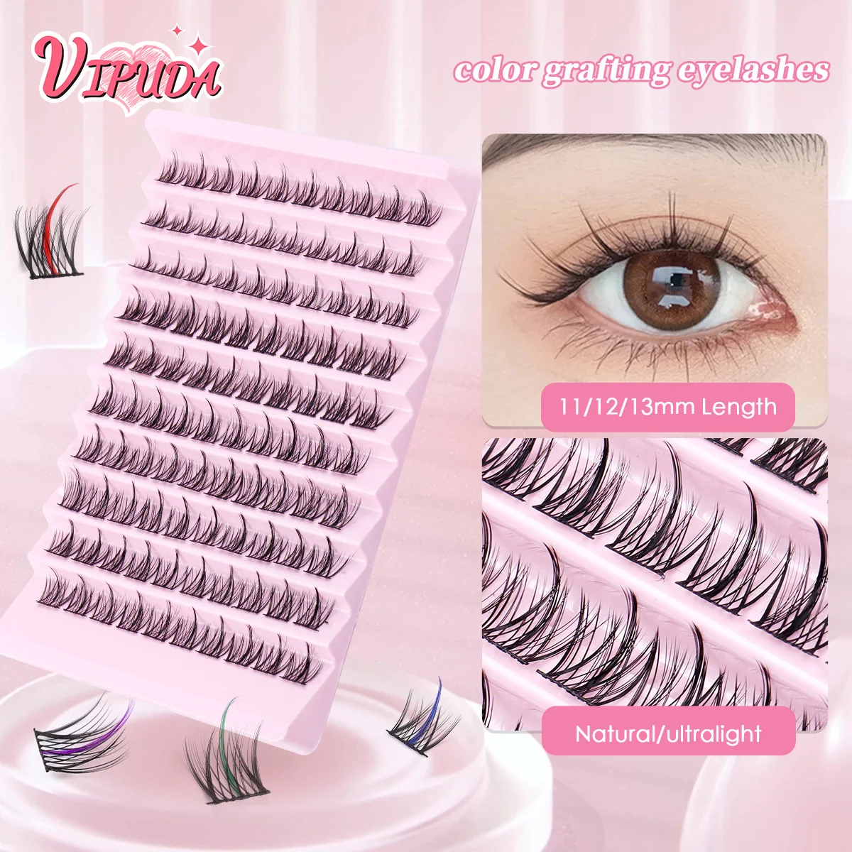 

100pcs Colorful Faux Lashes Clusters Wispy Soft Natural Look Cluster Lash Volume Individual Eyelashes Extensions DIY at Home