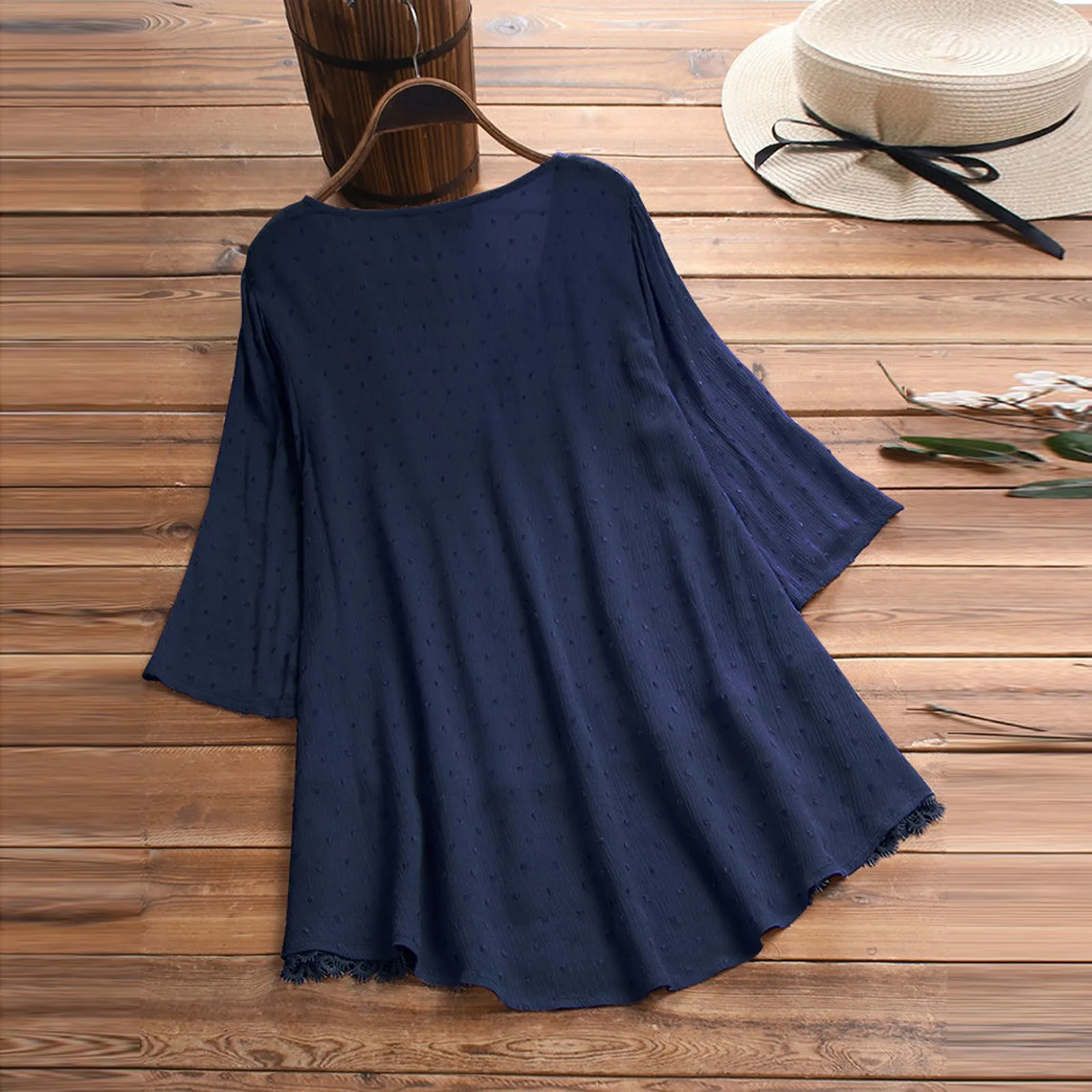 Blusa Vintage De encaje De tres cuartos con cuello en V Para Mujer, Top De talla grande, blusa informal Para Mujer, Tops sexys Para Mujer 2024