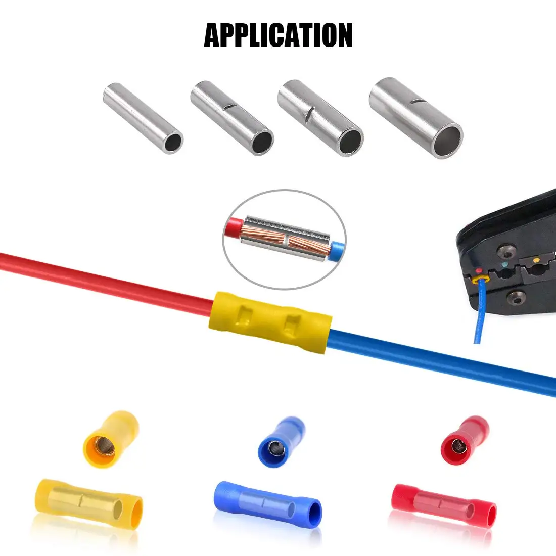 200PCS Non-Insulated Wire Connector Ferrules Electrical Cable Terminal Copper Bare Tinned Crimp Terminal 0.5mm2-16mm2 22-10 AWG