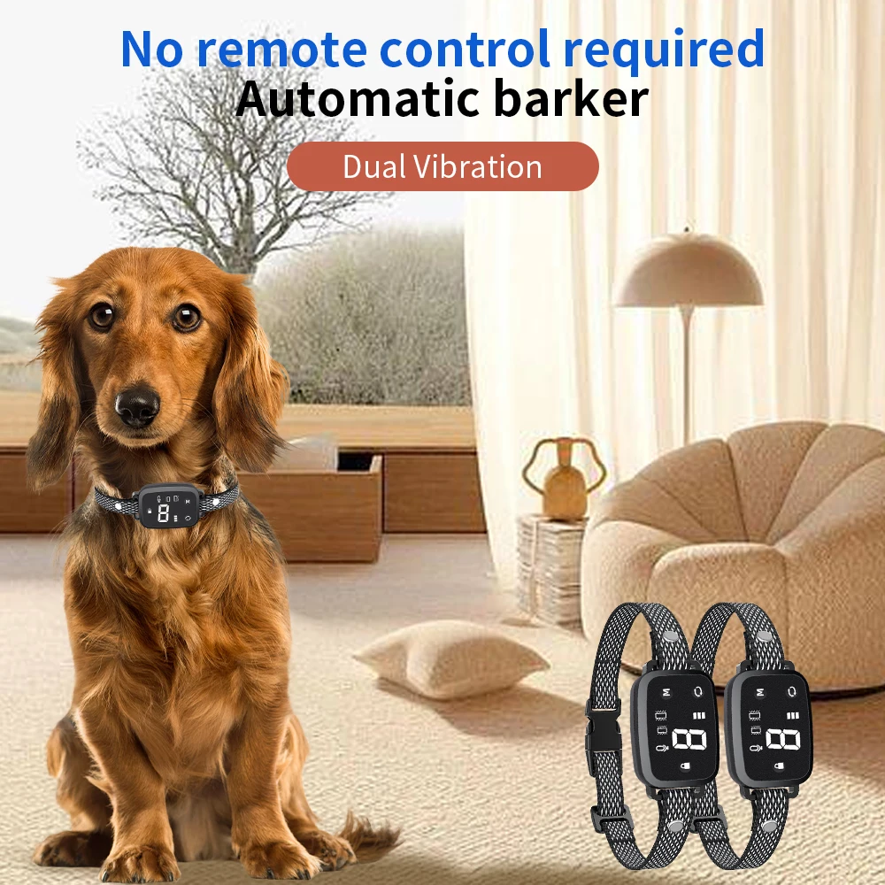 Automatisches Anti-Bark-Hunde halsband für Welpen wasserdichter wiederauf ladbarer Hund effektiv aufhören zu bellen Trainings halsband doppelte Vibration – Detail 1