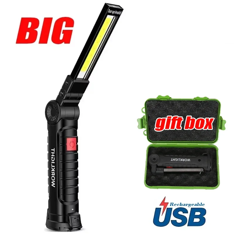 Draagbare COB LED-werklamp USB oplaadbare LED-zaklamp Inspectielamp met magnetische haak Power Bank 18650-batterijzaklamp