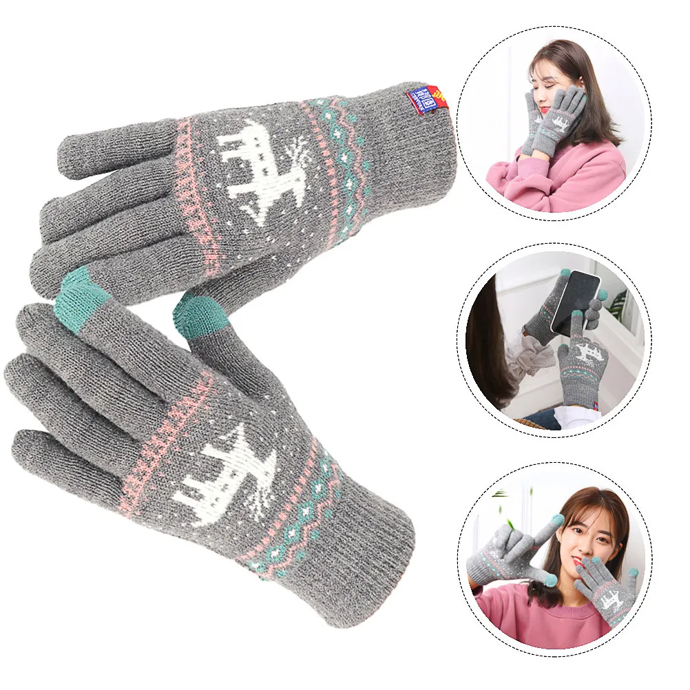 

1Pair Touch Screen Gloves Fashionable Jacquard Knitted Gloves Warm Full Finger for Women Winter Outdoor Sports Protection