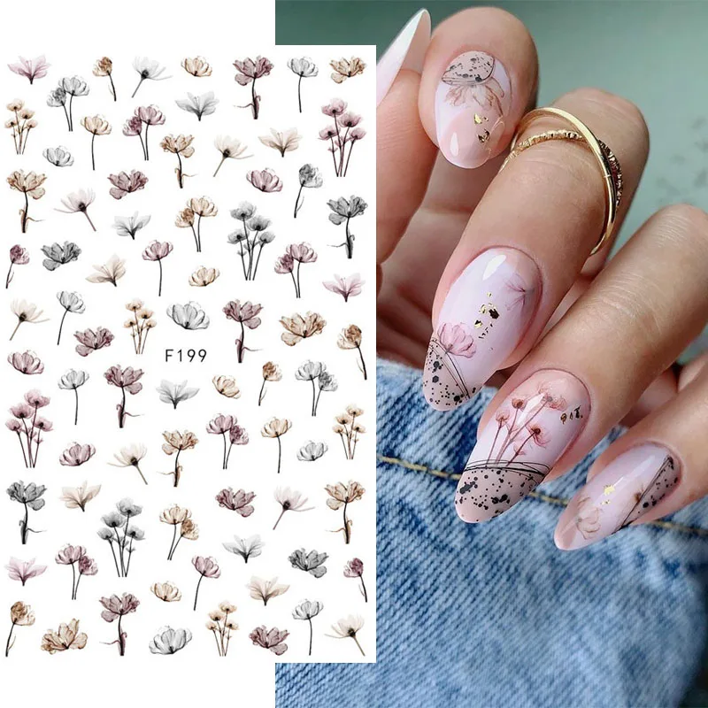 1PCS Sakura Nail Stickers Dandelion Nail Art Decoration Nail Decals Tulip Self-adhesive Flowers Stickers Press On Nails Stickers