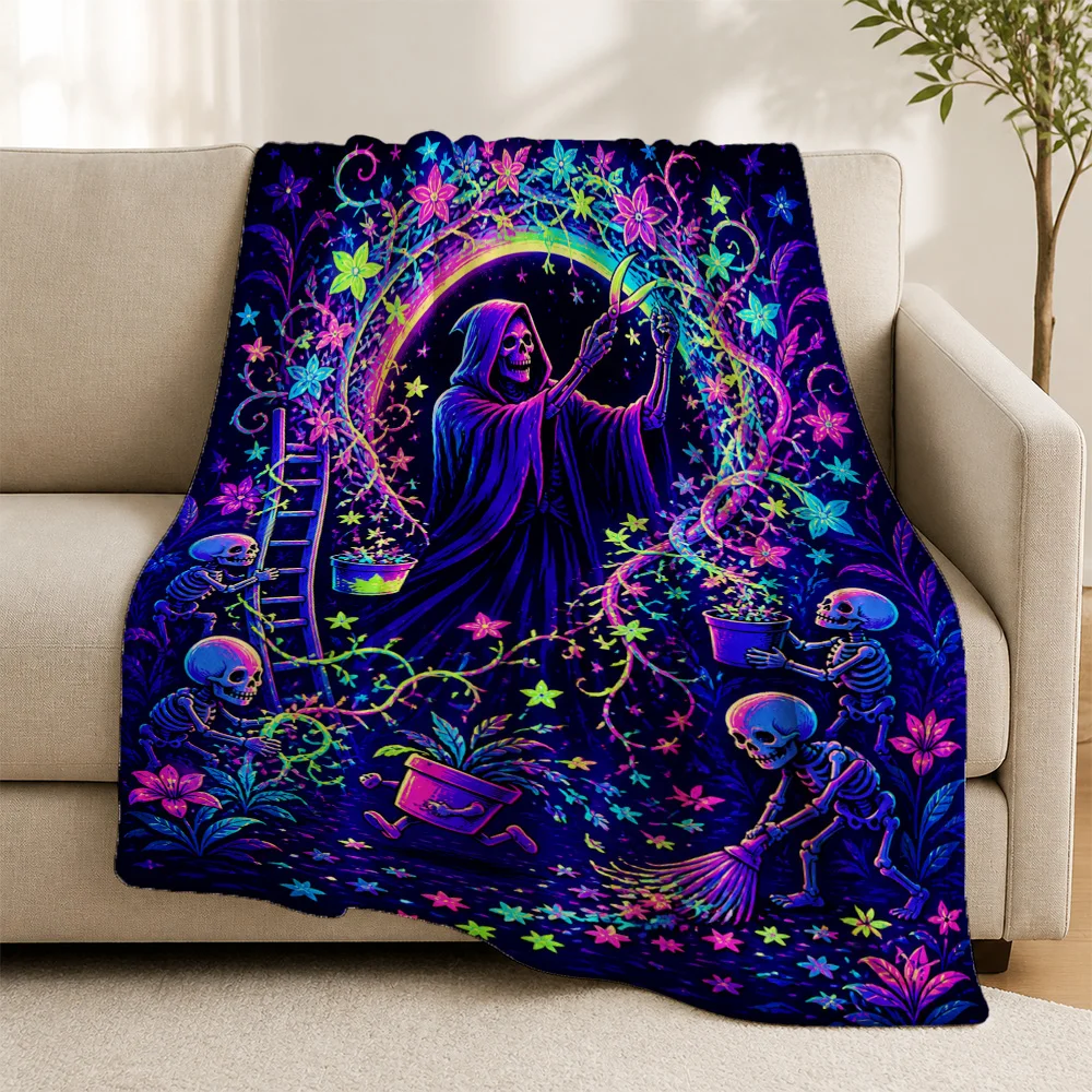 Ultimate Spooky Halloween Witch Skeleton Throw Blanket Sofa Cover Gothic Plush Decoration for Fall Horror Party Night Decor Gift