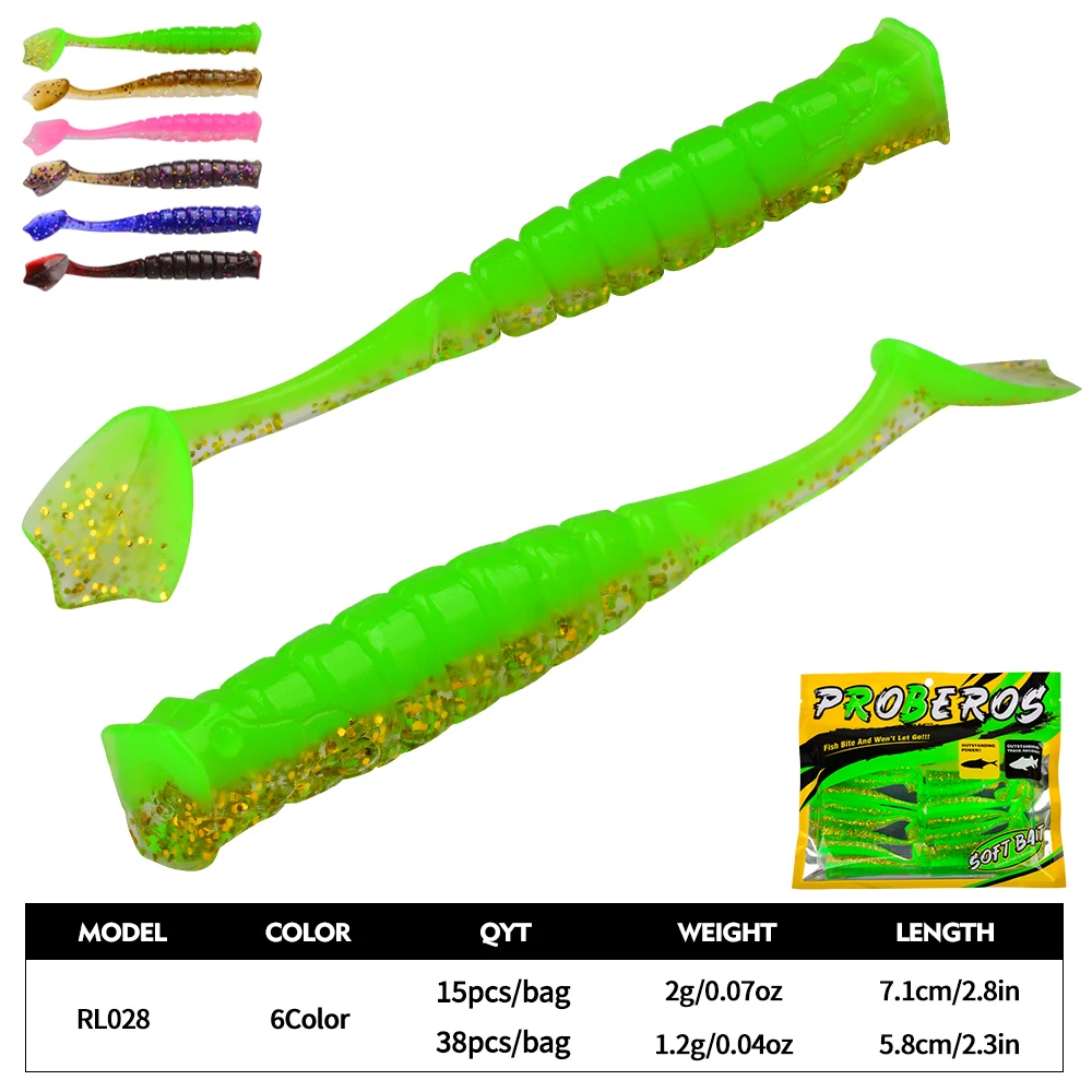 PROBEROS 114/45 Stück Paddle Tail Soft Lure Gerippter Grub Kunststoff Glitzer Silikon Swimbaits Bass Hecht Süßwasser Wurmköder Angelköder – Detail 3
