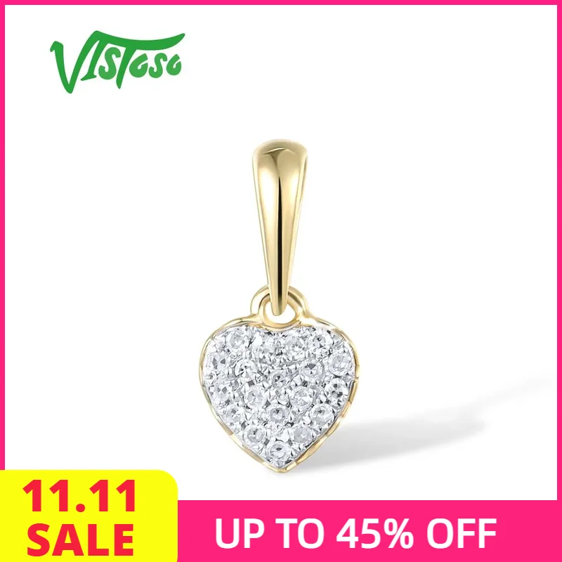 

VISTOSO Authentic 14K 585 Yellow Gold Pendant For Women Sparkling Diamond Little Heart Simple Elegant Fine Cute Jewelry Set