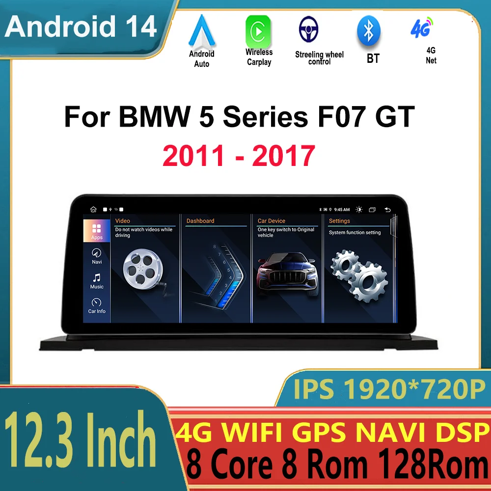 

Android 14 For BMW 5 Series F07 GT 2011-2017 CIC NBT System Car Player Multimedia Radio Stereo GPS Navigation Wireless Carplay