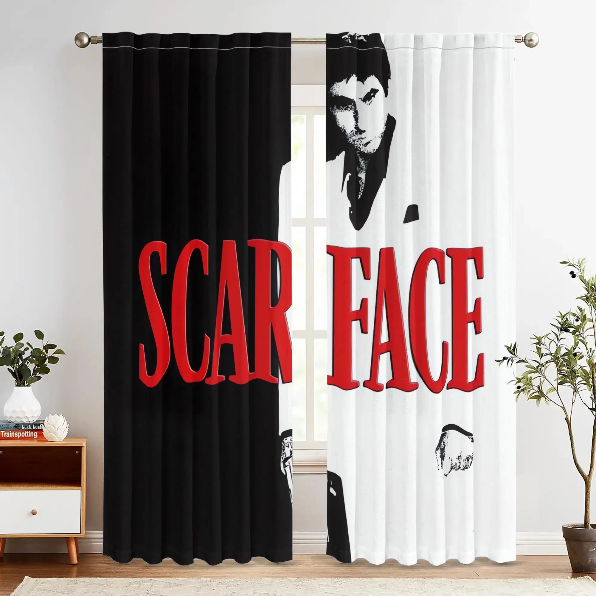 Movie Poster Curtain, Classic Gangster Film Window Drape, Retro Black White Blackout Panel, Living Room Bedroom Home Decor