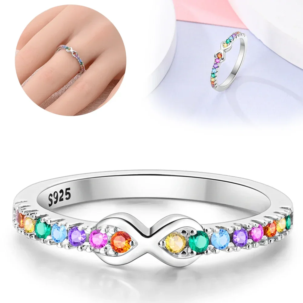925 Sterling Silver Rings Stackable Colored Zircon Sun Moon Star Center for Women Original Silver 925 Wedding Ring Jewelry Gift