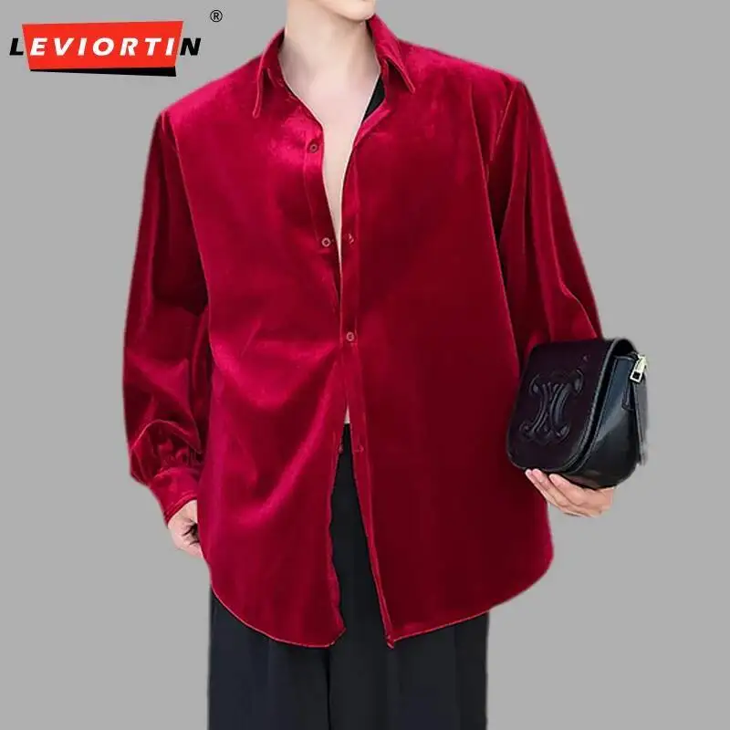 Camisa lisa de alta calidad para Hombre, ropa informal suelta con solapa sólida, Blusa de manga larga, Camisas informales de moda de estilo coreano para Hombre