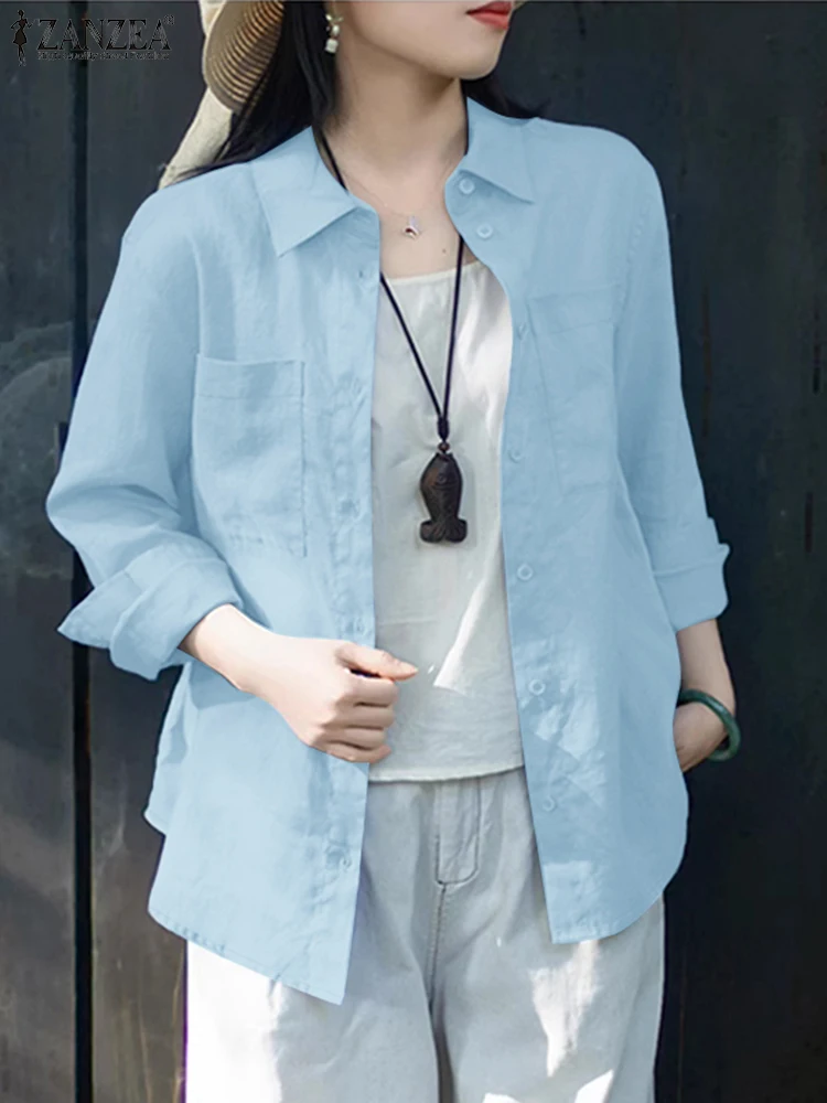 

ZANZEA Oversized Casual Collared Shirts for Woman 2025 Spring Fall Street Fashion Long Sleeve Button Up Chemise Cotton Overshirt