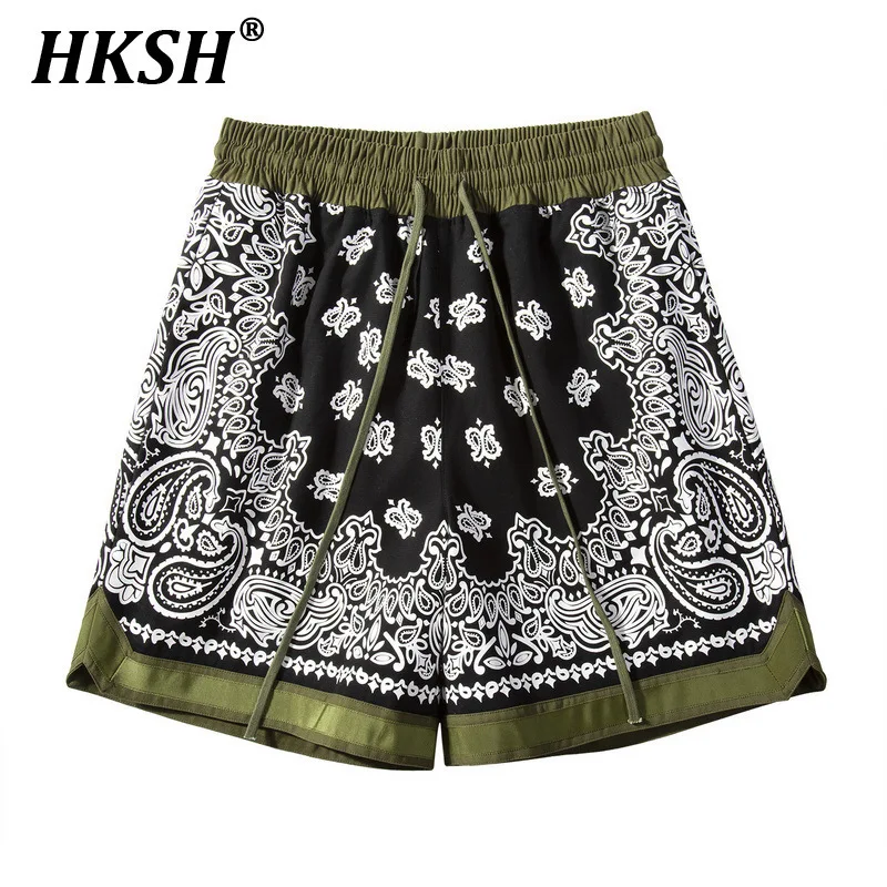 HKSH Summer New Men Tide Y2K High Street Hip-Hop Print Chic Loose Shorts Casual Half Lengh Pants Ins Elastic Waist Capris HK5750
