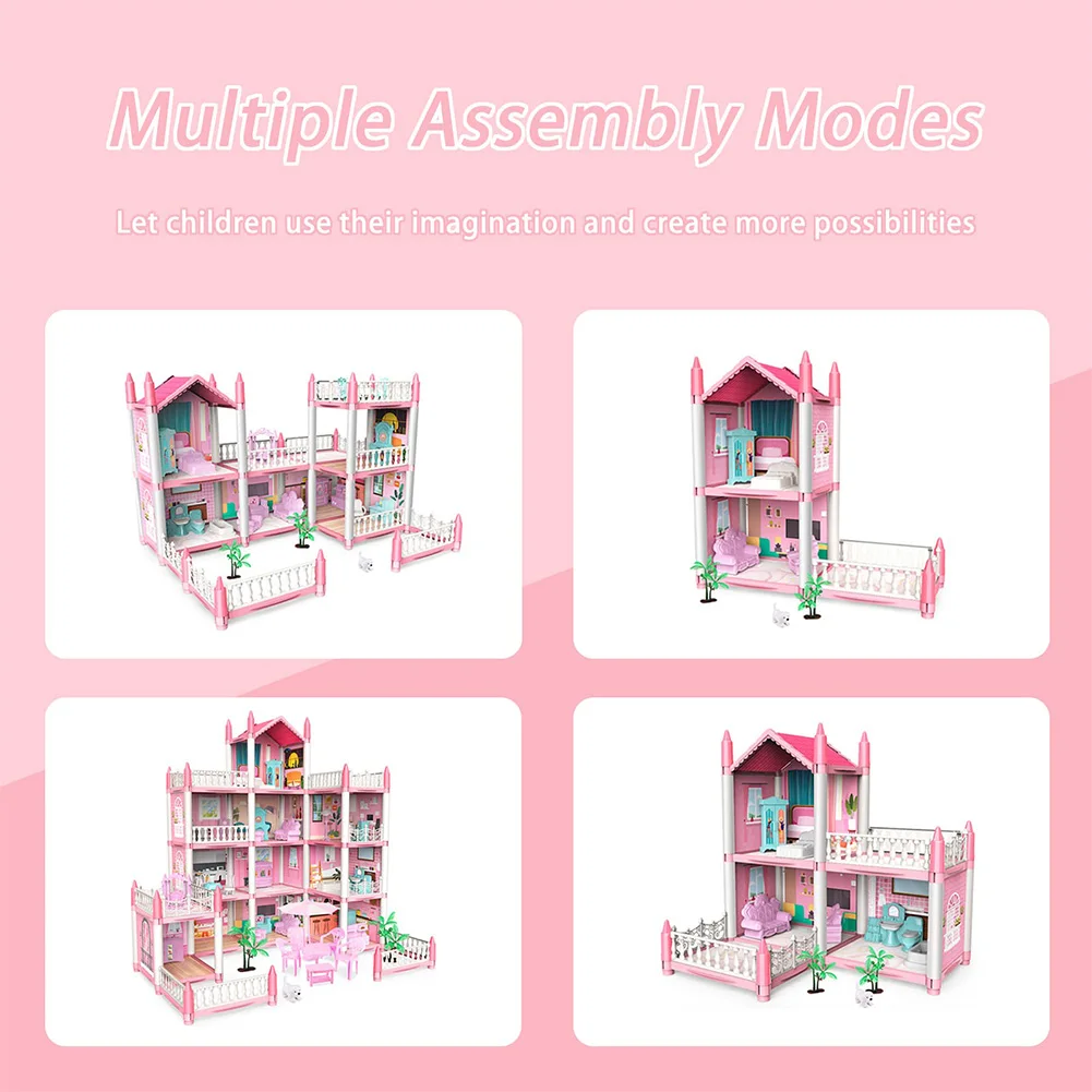 Preciosa casa de muñecas con 4 muñecas, juego de simulación, Kit de casa de muñecas DIY, 4 pisos, 11 habitaciones, figuras de juguete, casa de juegos para niñas, regalo de cumpleaños