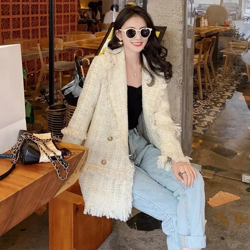 

Mingyuan White Suit Jacket For Women 2024 Spring New Korean Version Small Fragrant Style Coarse Floral Loose Western Style Suit