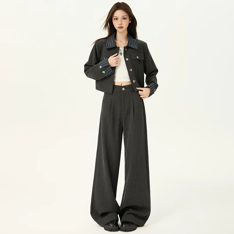 

New autumn Korean-style gray suit set for women, trendy and stylish two-piece outfit