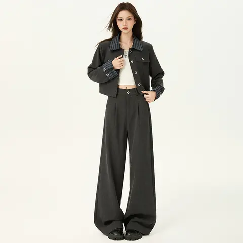 New autumn Korean style gray suit set for women trendy and stylish two piece outfit