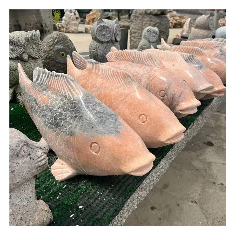 

Traditional design marble stone fish statue Cute and vivid outdoor handmade sculpture