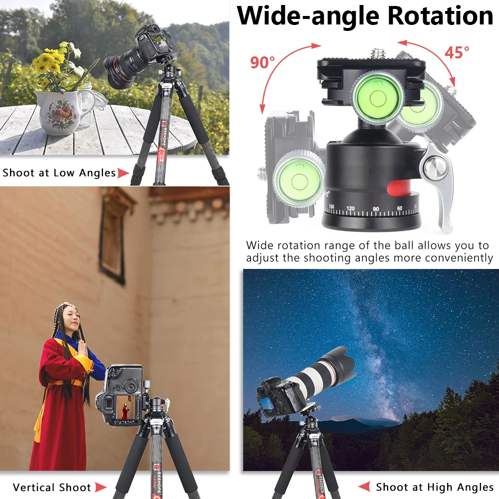 Low Profile Tripod Head Geehope CE-28 360° Panoramic Metal Ballhead for DSLR Camera with Arca Swiss Plate 1/4" Screw Load 5kg