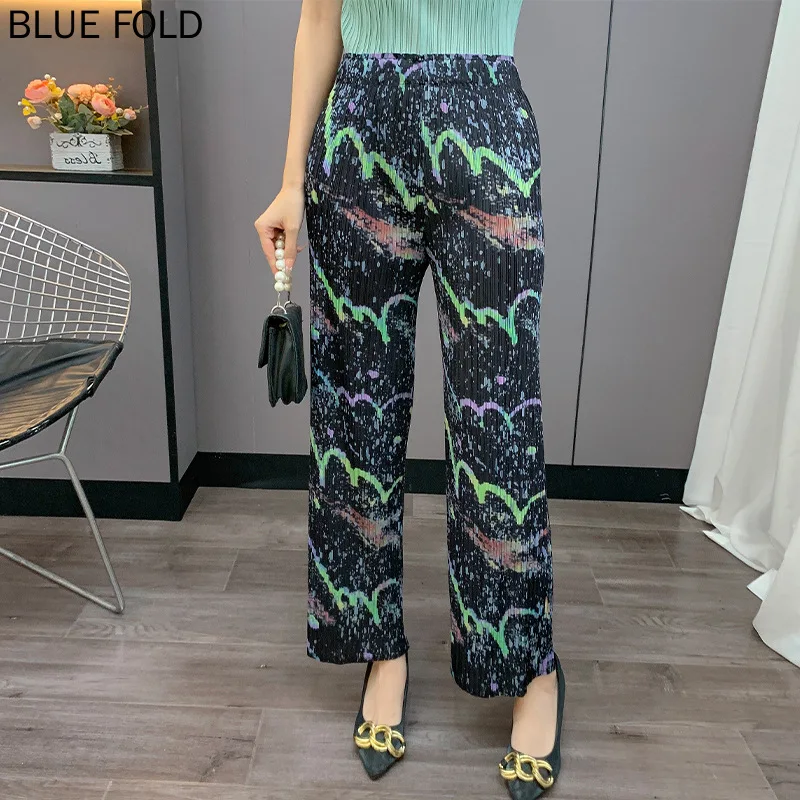 Miyake Geplooide Casual Rechte Broek 2023 Nieuwe Lente en Zomer Hoge taille Casual Rechte Broek Vrouwelijke Dunne Losse vrouwen