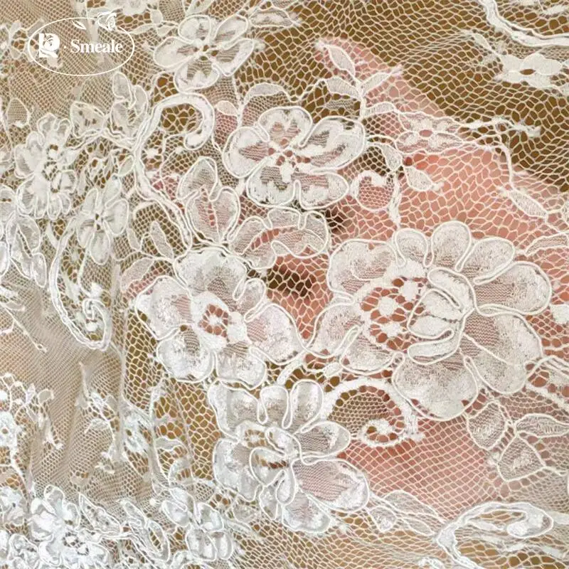 

3Meter Length.Handmade Border Embroidery Lace Fabric Used for Bridal Wedding Dresses Sewing Supplies.French Romantic Lace Fabric