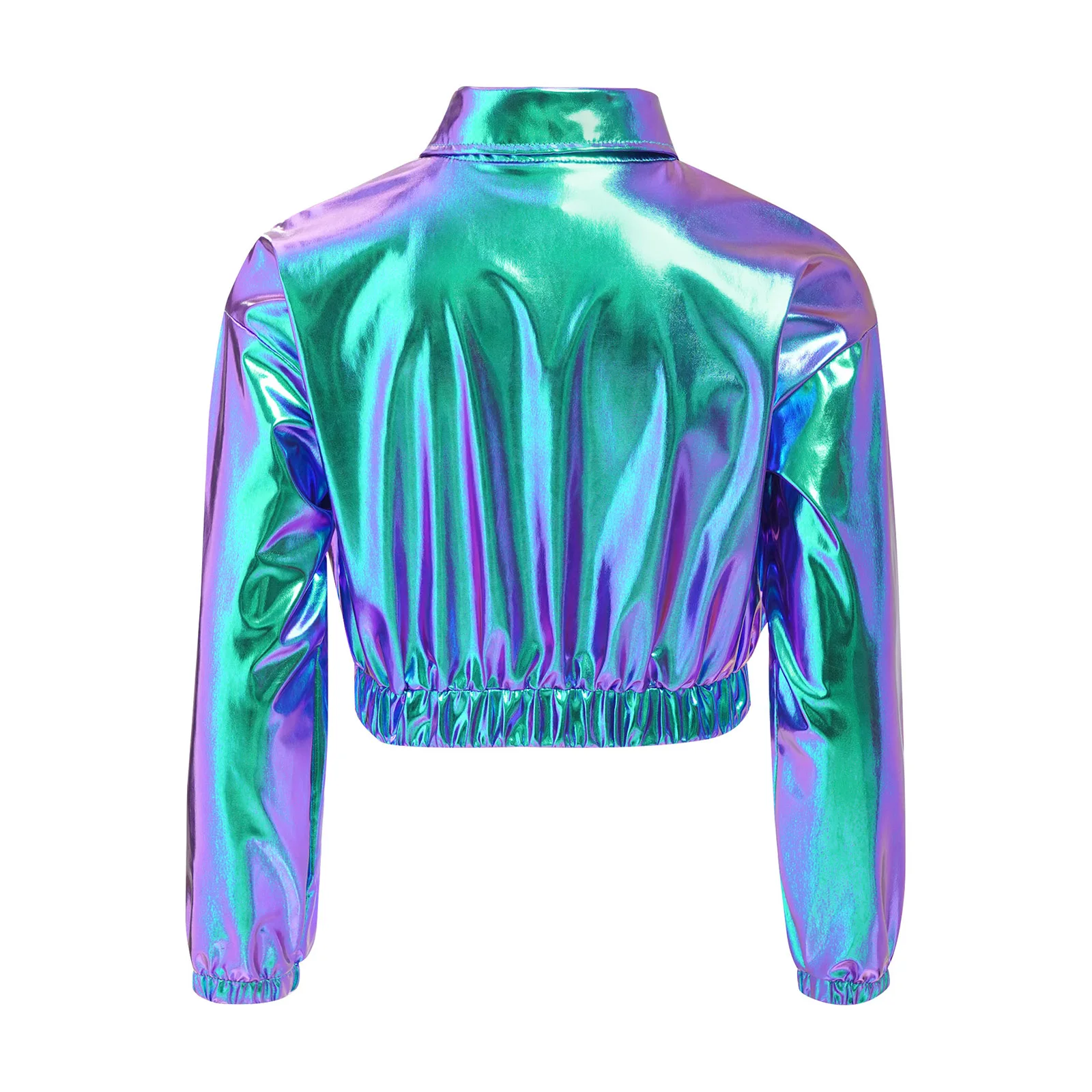 Fashion Children's Metallic Coats Kids Boys Girls Shiny Jacket Turn-Down Collar Long Sleeve Outwear Hip-Hop Jazz Dance Costume