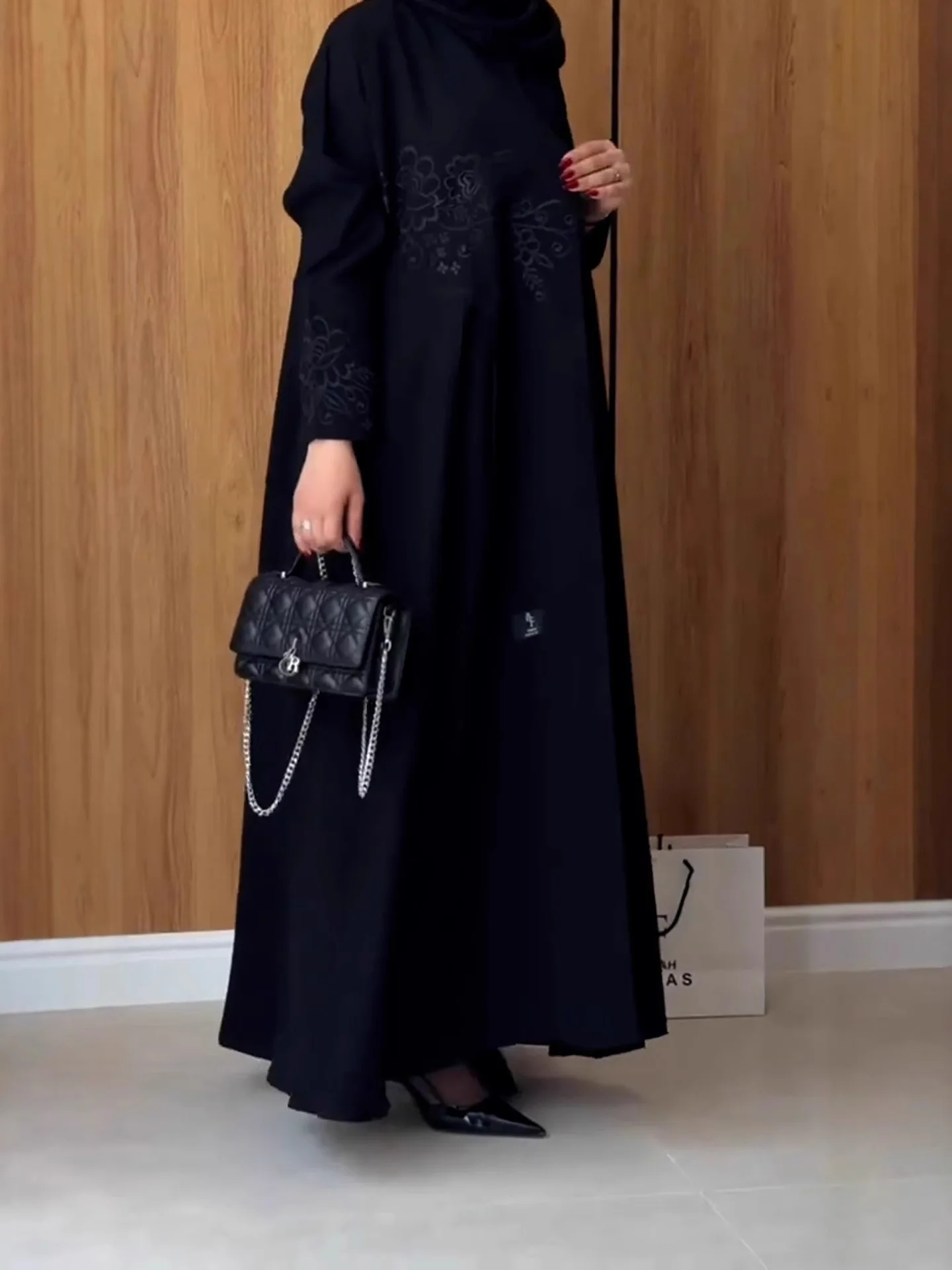 

Embroidered Long Sve Midi Coat Ele Straight Cut Commute Sle Faionable Robe Coat Polyester Material