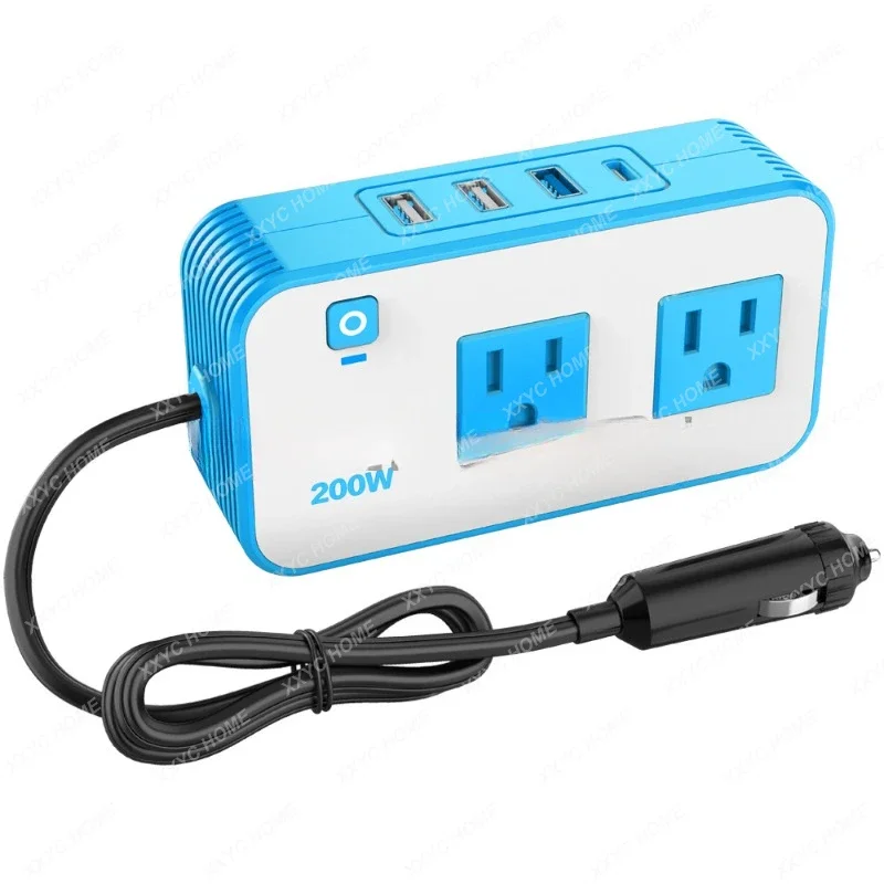 

200w vehicle-mounted inverter plug-in inverter with multi-port PD DC socket inverter automobile power converter