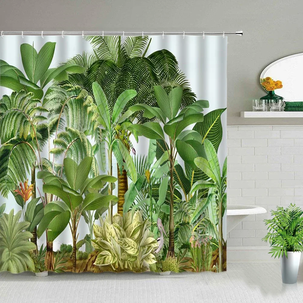 Palm Tree Forest Shower Curtains Tropical Plant Rainforest Landscape Beach Scenery Fabric Bathroom Decor Bath Courtain With Hook