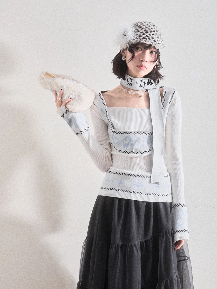 

Ele Sle Knitted Sweater with awl by Liparpa Square Collar Embroidered Patchwork Color Blo Design Faionable Women'...