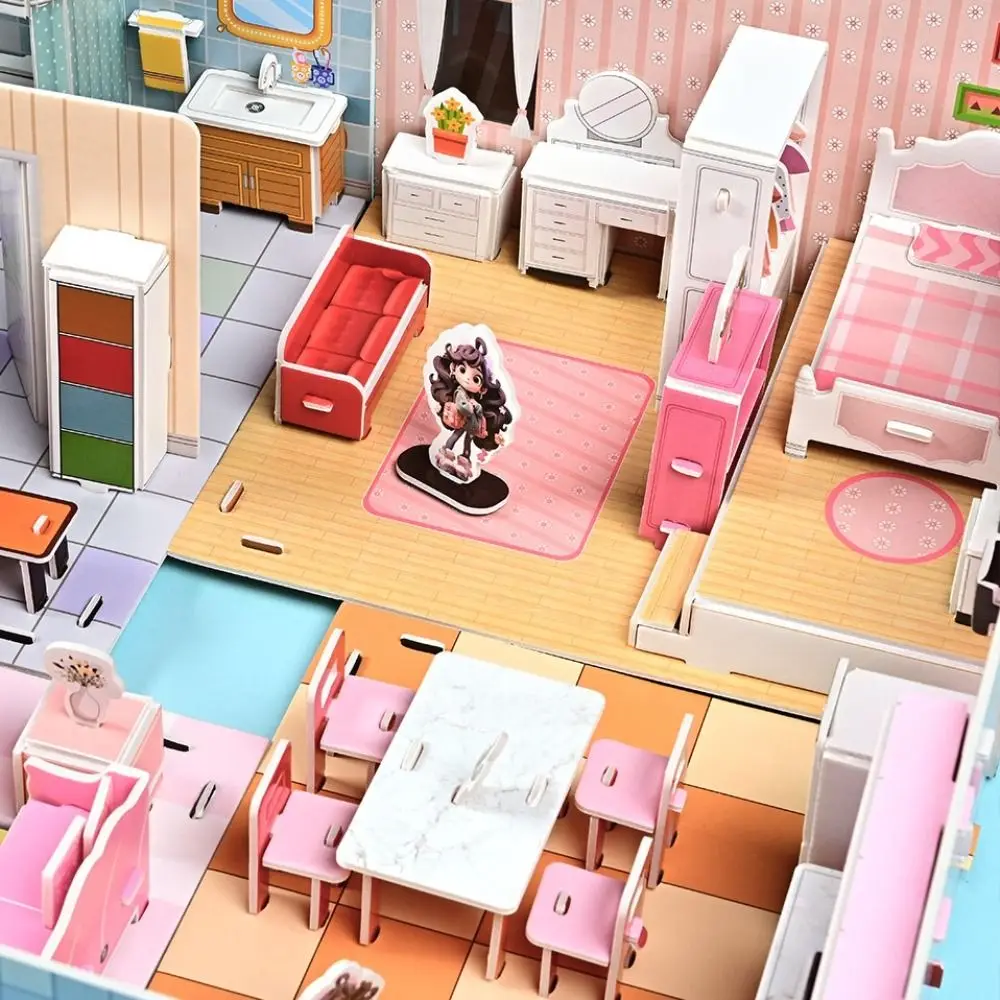침실 DIY 퍼즐 인형의 집 방 주방 거실 역할놀이 종이 인형의 집 욕실 수제 3D 종이 퍼즐 방
