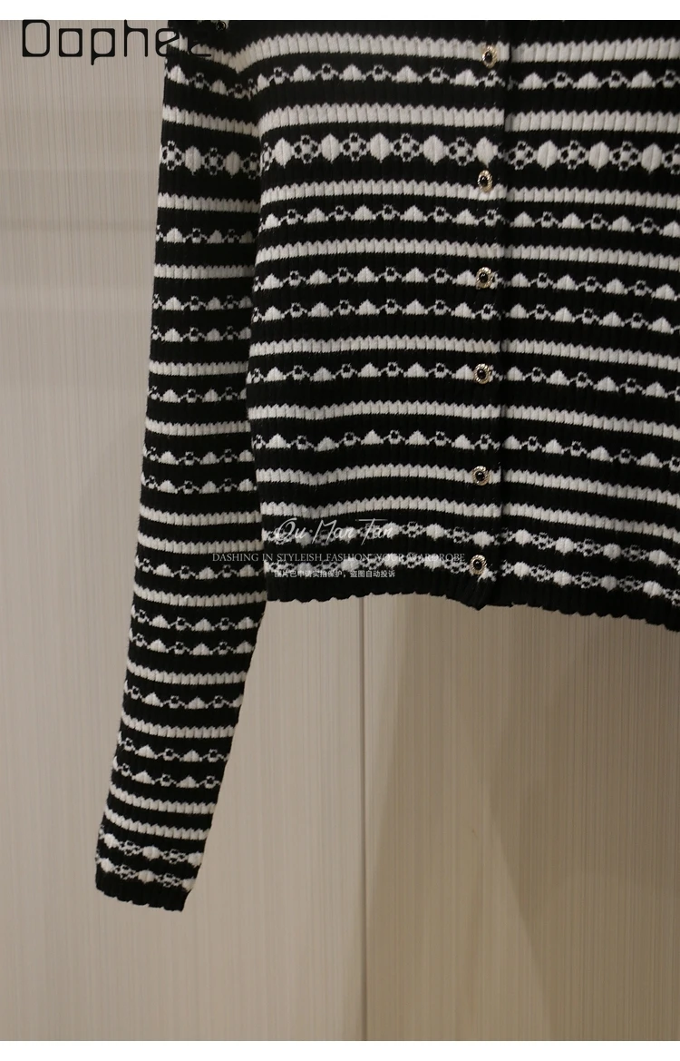 Herfst Nieuwe Franse Elegante Socialite Gestreept Gebreid Vest Vrouwen Woon-werkverkeer Stijl Mode Korte Ronde Hals Lange Mouw Truien