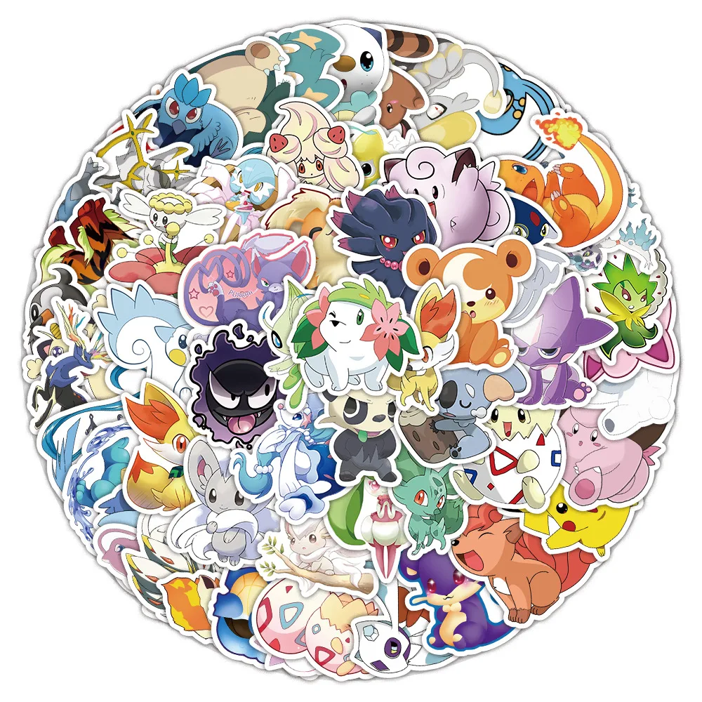 10/50/100PCS Kawaii Pokemon Stickers Graffiti Decals Skateboard Bicycle Guitar Laptop Waterproof Stiker Anime Stickers Kids Gift