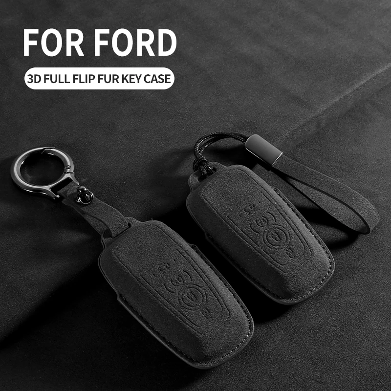 

Leather Car Key Case For Ford Fusion Mustang Explorer F150 F250 F350 EcoSport Edge S-MAX Ranger Lincoln Mondeo Keychain Suede