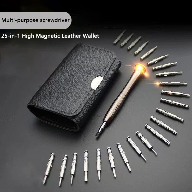 

25-in-1 Multi-Purpose Leather Case Manual Screwdriver Bit Set Wholesale Mobile Phone & Laptop Repair Tools
