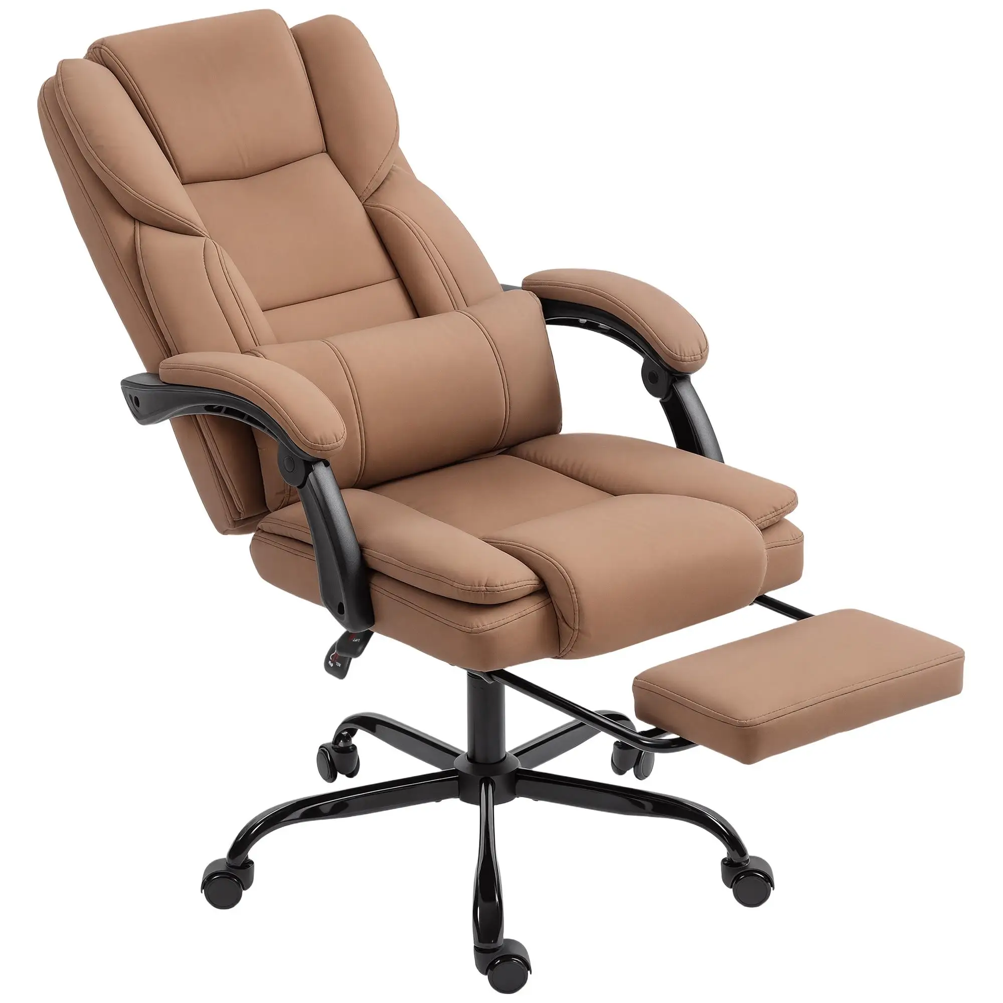 HOMCOM Chaise de bureau ergonomique avec dossier jusqu'à 140 cm °   Repose-pieds réglable en hauteur Marron 65x67x111-119cm