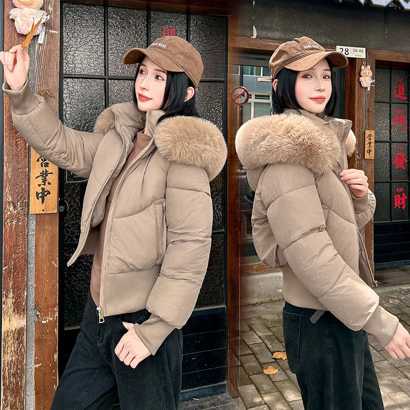 Gypsy Down Cotton Jacket Women Parkas Big Fur Collar Hooded Short Jacket Thick Warm Cotton Padded Coat Female Outerwear Overcoat