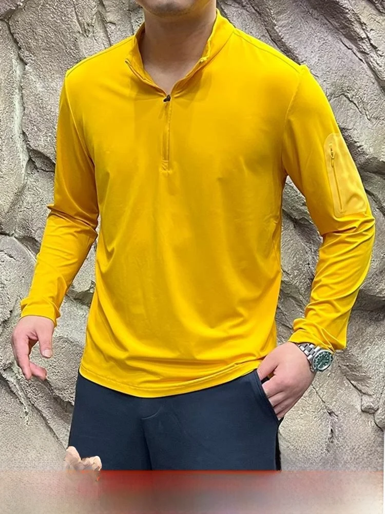 

Outdoor Long Sve T-irt Comfortable Elastic f Zip Design Qui Dry Breathable Trendy Stand Fit Spring Youth Faion