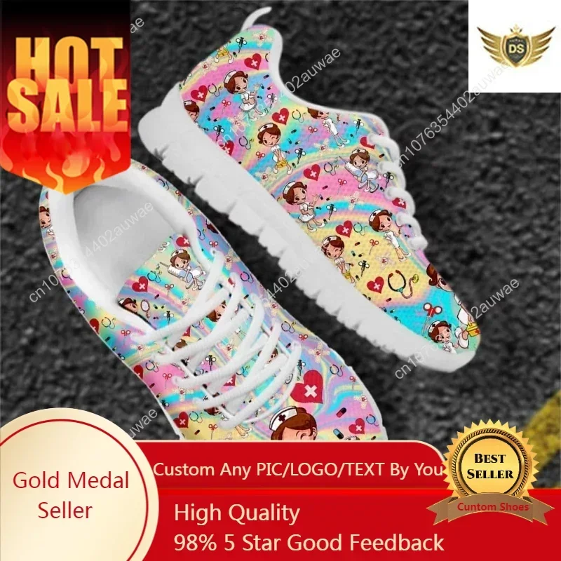 Nurse Drawing Women's Shoes Rainbow Nursing Medical Lace Up Sport Sneaker Healthcare Design Casual Flats Shoes Lightweight