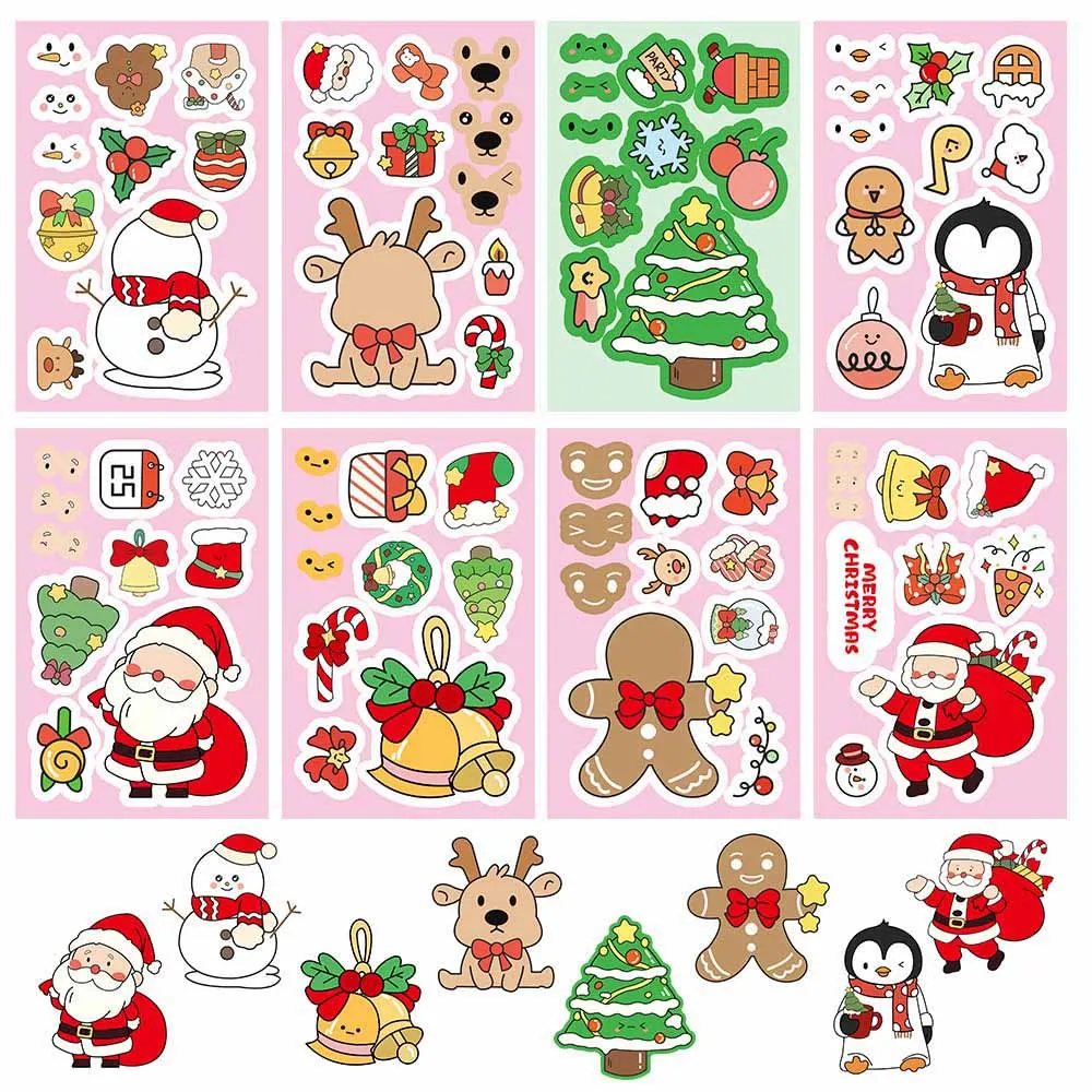 

8/16sheets Cartoon Christmas Puzzle Stickers Make a Face Children Assemble Jigsaw DIY Decals Toy Kids Festival Party Decoration