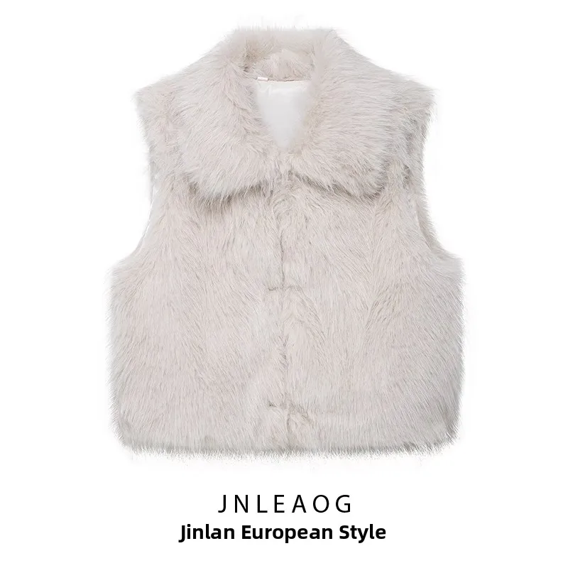 

Модный универсальный жилет из синтетического меха, женская одежда JNLEAOG, осенняя новинка, круглый жилет из полиэфирного волокна