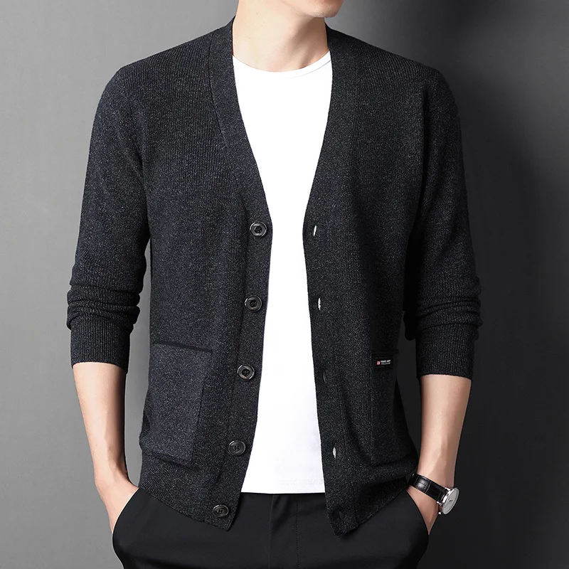 sweater Cashmere 100% pure wool sweater autumn winter pure color cashmere men's cardigan high-grade leisure V-neck knitted pants