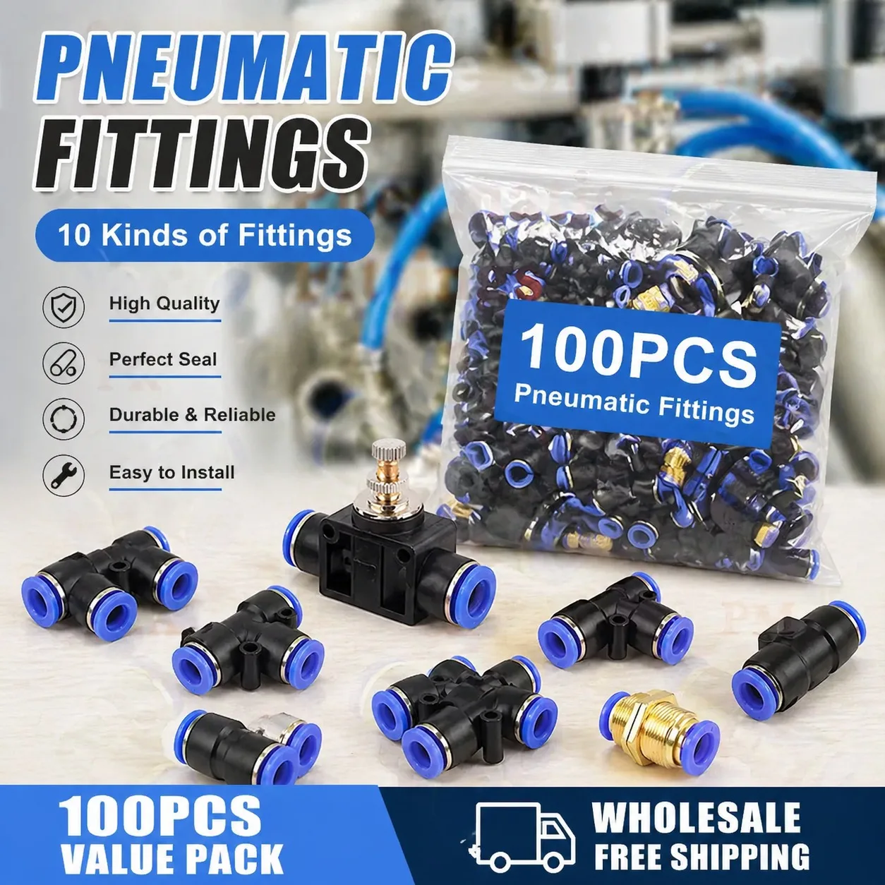

100Pcs Air Pneumatic Fitting PU PV PY PE PM PZA PK SA 4mm 6mm 8mm 10mm 12mm Plastic Fitting Hose Quick Couplings Pipe Connectors