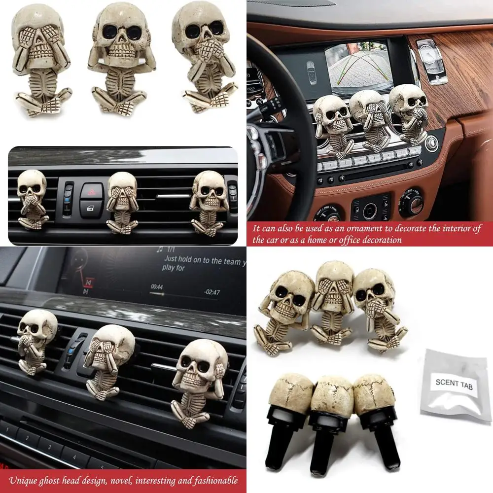 

car air freshener vent clips 3-pack beige resin skull design aromatherapy diffuser