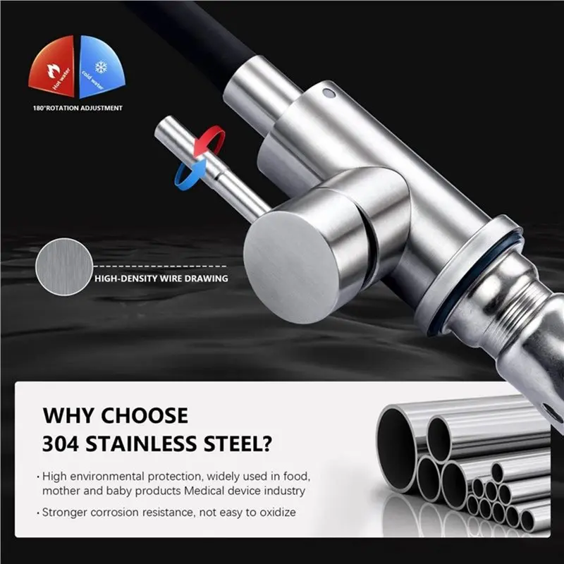 24-Hour Delivery Stainless Steel 304 Faucet Kitchen Sink Mixer Tap Dual Mode Universal Rotation-Black Design