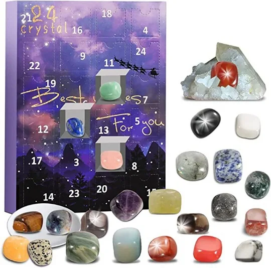 24 Days Crystals Christmas Advent Calendar Gift Box Natural Gemstone Stone Minerals Rock Collection Countdown Calender Gift Toys