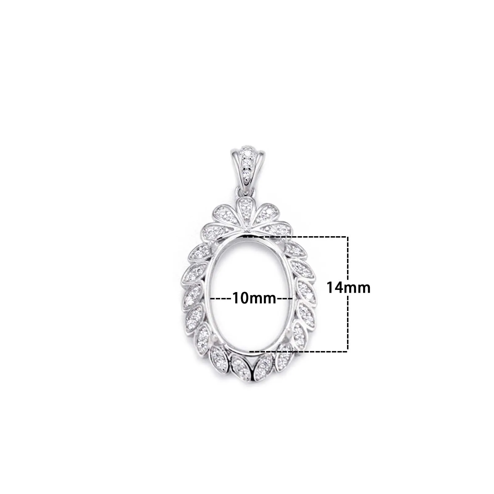 10X14mm 925 Sterling Silver Cubic Zirconia Pendant Base Blank Settings Oval Cabochon DIY Necklace Charm Jewelry Making Accessory