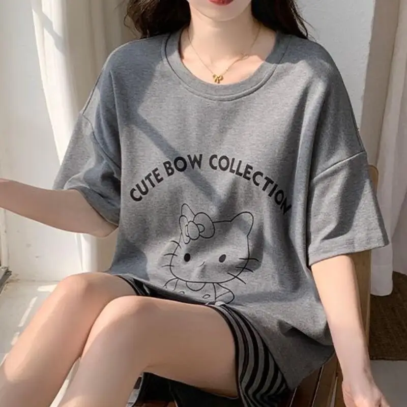 

Летний модный молодежный пижамный комплект с мультяшным принтом: милые женские шорты и футболка с коротким рукавом, домашняя одежда, свободный крой, удобный и мягкий, нежный.