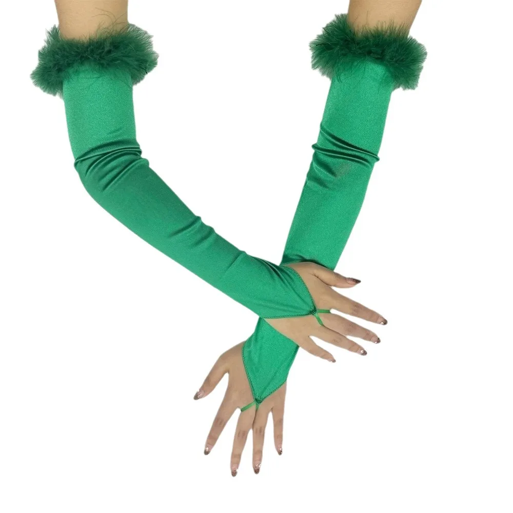 Slim Silk Feather Gloves Fingerless Transparent Mesh Mittens Solid Color Thin Bridal Gown Accessories Photography