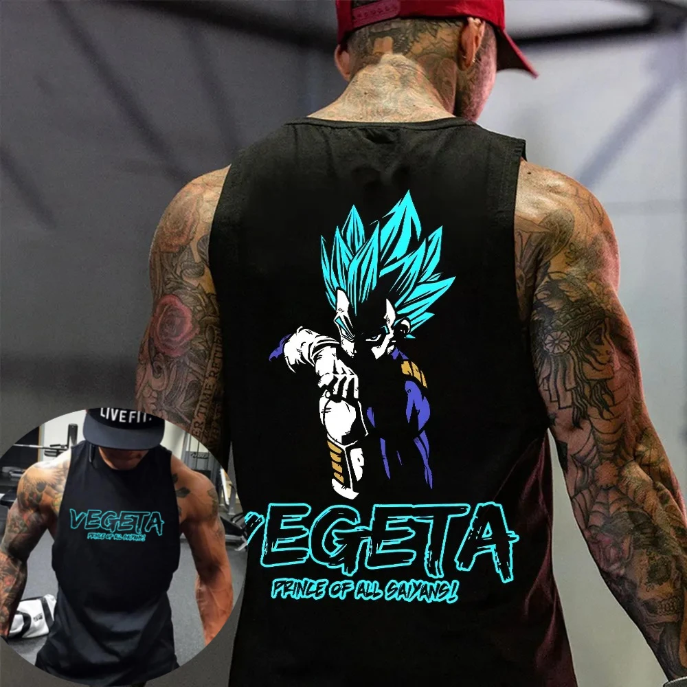 

2025 Dragon Ball Anime Goku Peripheral Printed Vest, Gym Men's Loose Exercise Summer Fashion Pure Cotton Tank Top