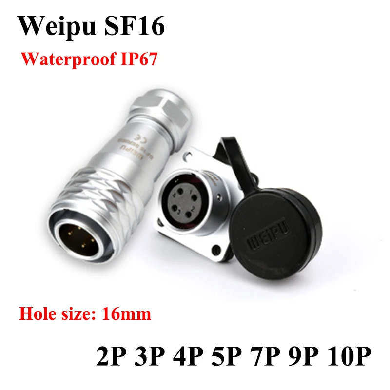 

Weipu SF16 Aviation Metal Connector Waterproof IP67 Hole 16.0mm 2 3 4 5 7 9 10 Pin Male Plug Female Socket Cable Diameter 8-12mm